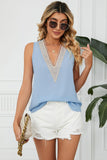 Contrast Trim Plunge Sleeveless Blouse - Trendsi