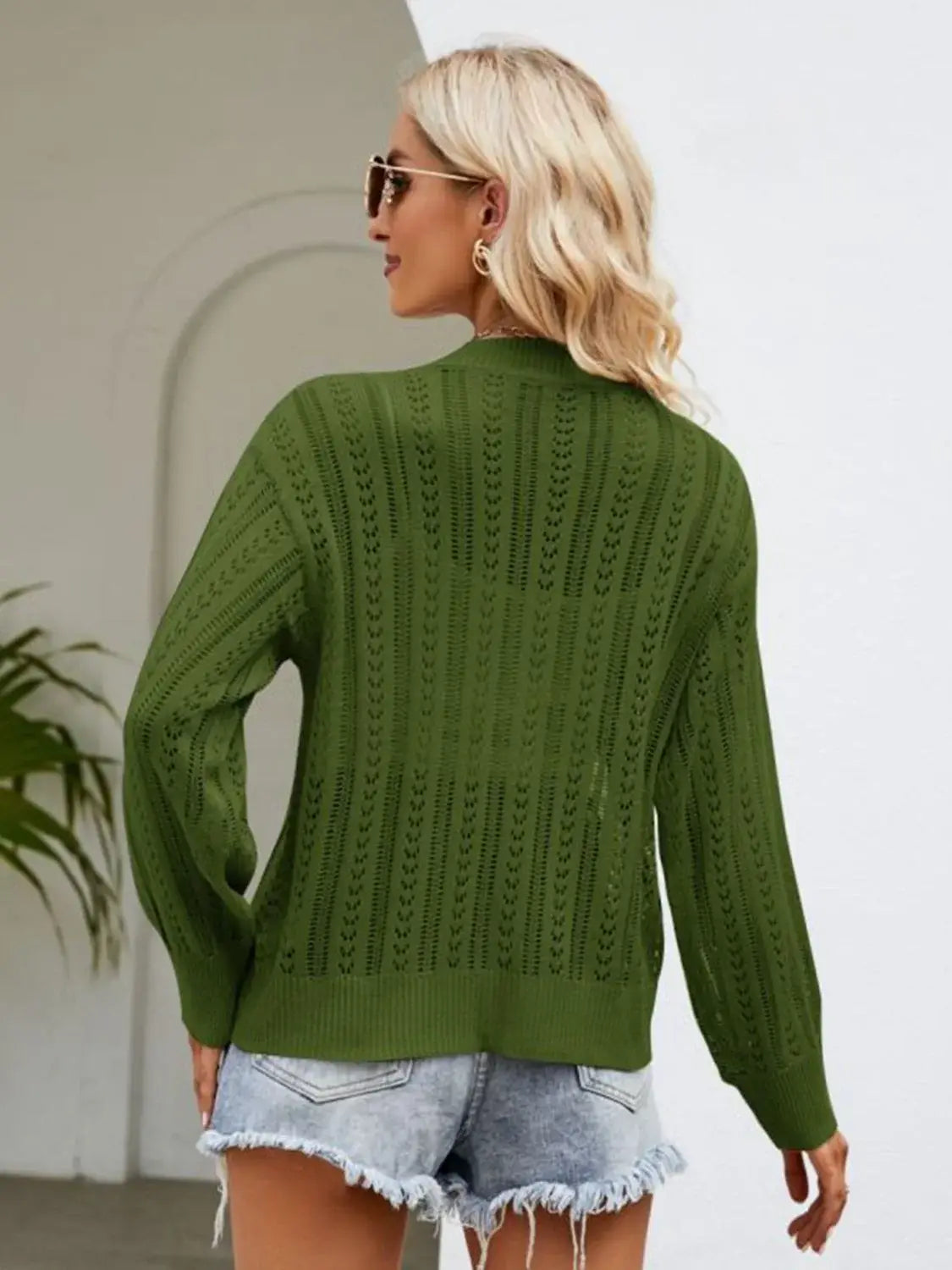 Button Down Ribbed Trim Cardigan - Trendsi - Flyclothing LLC