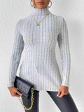Ribbed Turtleneck Long Sleeve Slit T-Shirt - Trendsi - Flyclothing LLC