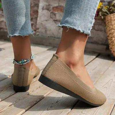 Round Toe Knit Ballet Flats - Trendsi - Flyclothing LLC