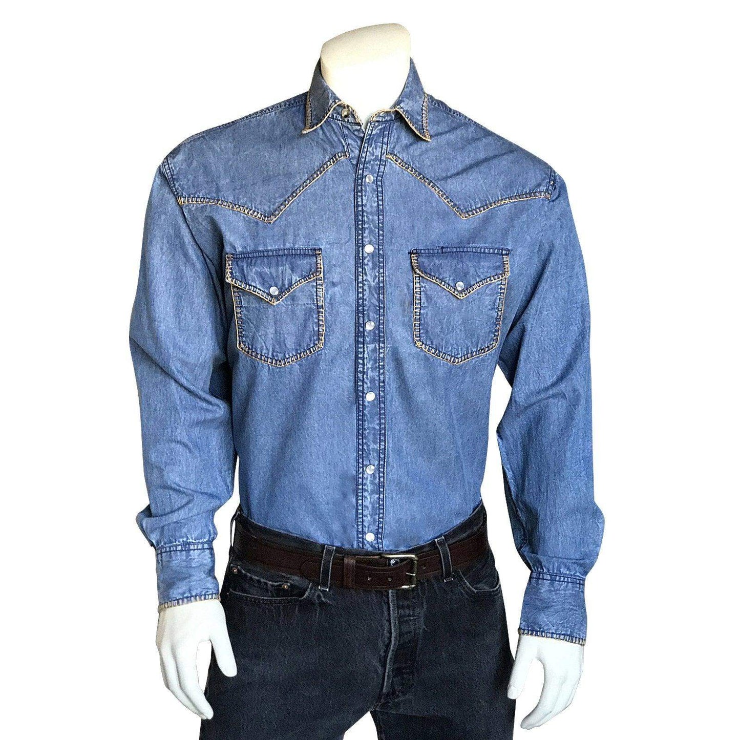 Rockmount Ranch Wear Mens Stonewashed Denim Blanket Stitch Shirt - Rockmount Clothing - Flyclothing LLC