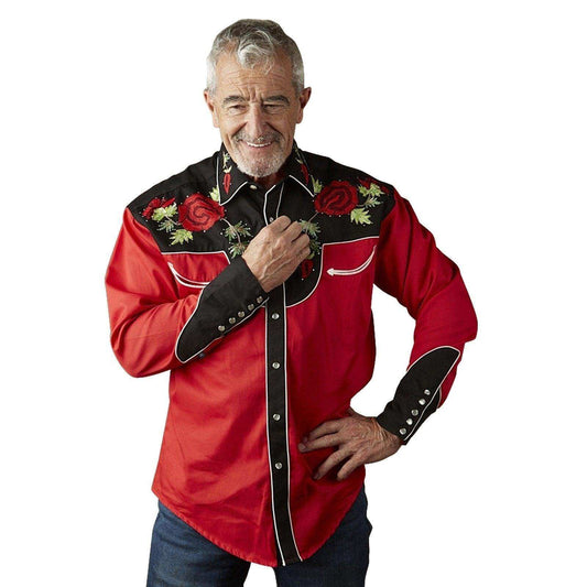 Men's Vintage 2-Tone Red Roses Embroidery Western Shirt - Rockmount Clothing - Flyclothing LLC