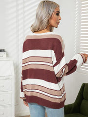 Striped V-Neck Long Sleeve Knit Top - Flyclothing LLC