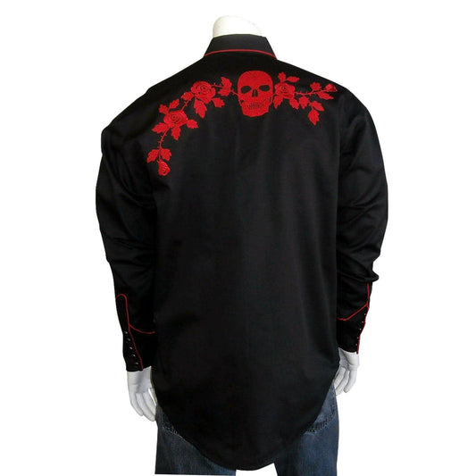 Rockmount Clothing Mens Skulls Roses Embroidery Western Shirt In Black - Rockmount Clothing