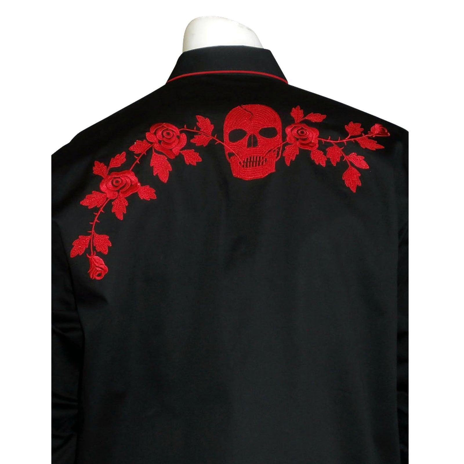 Rockmount Clothing Mens Skulls Roses Embroidery Western Shirt In Black - Flyclothing LLC