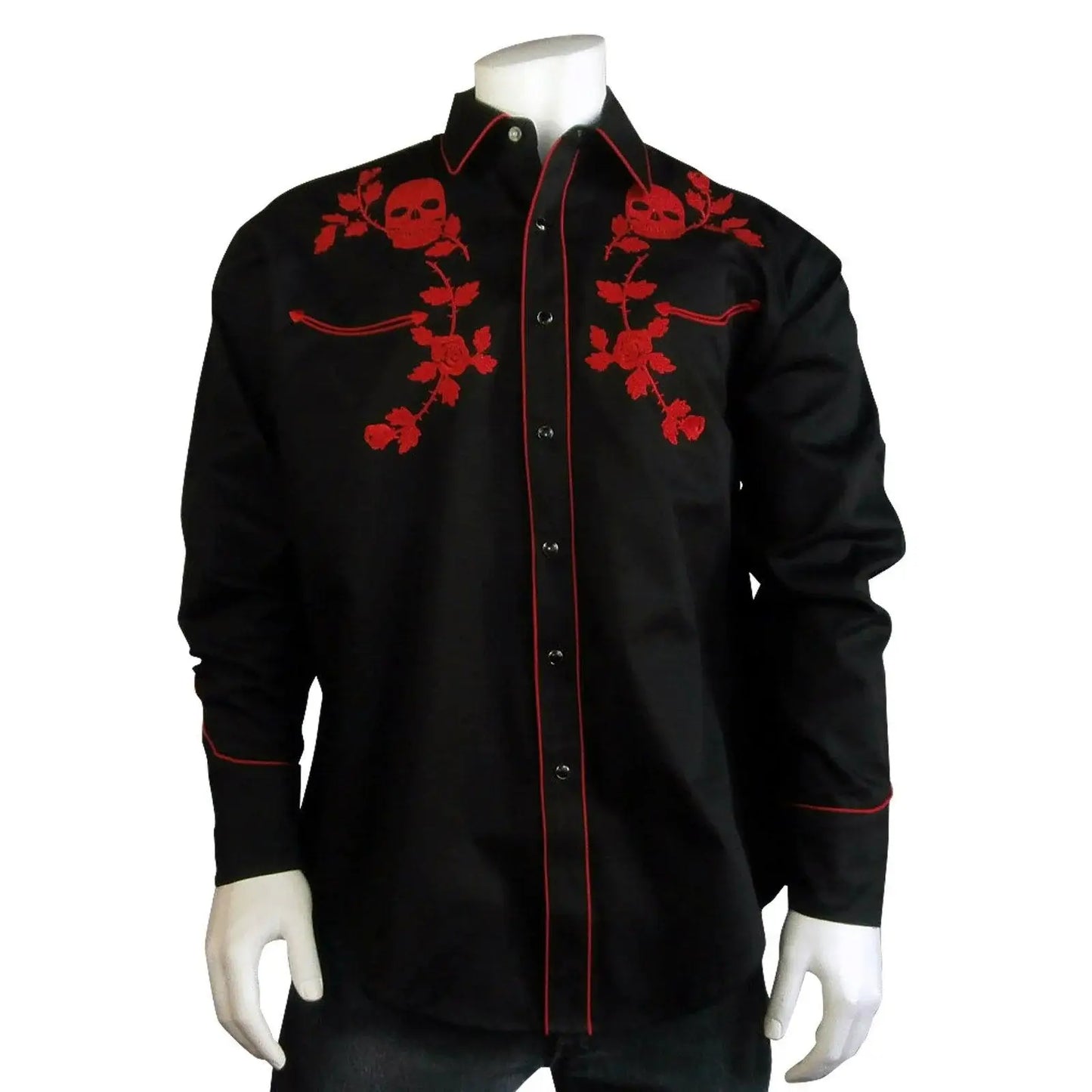 Rockmount Clothing Mens Skulls Roses Embroidery Western Shirt In Black - Rockmount Clothing - Flyclothing LLC