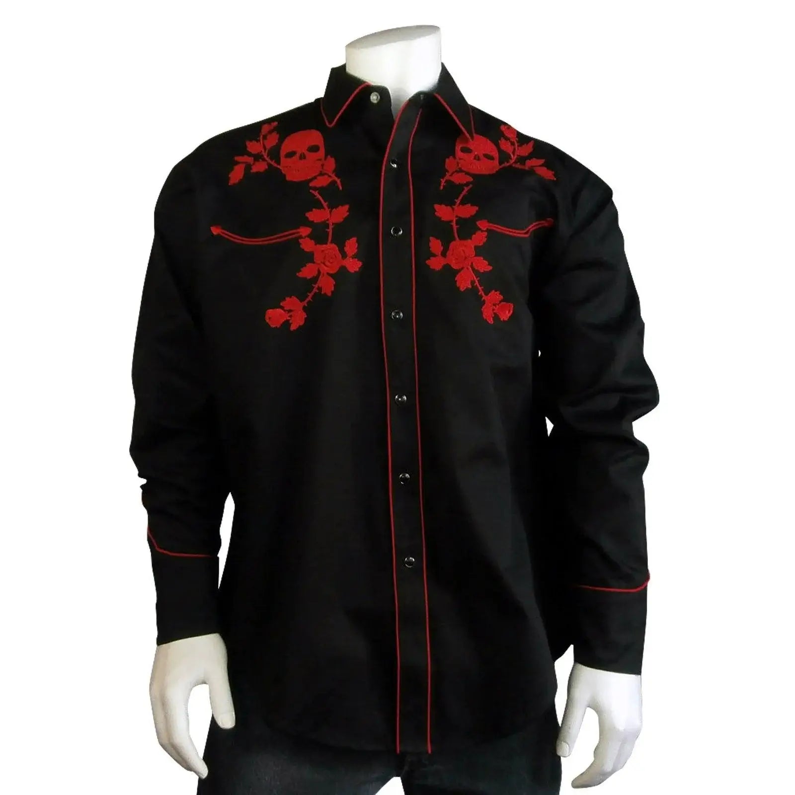 Rockmount Clothing Mens Skulls Roses Embroidery Western Shirt In Black - Rockmount Clothing - Flyclothing LLC