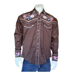 Rockmount Clothing Men's Vintage Brown Pastel Floral Embroidery Western Shirt - Rockmount Clothing