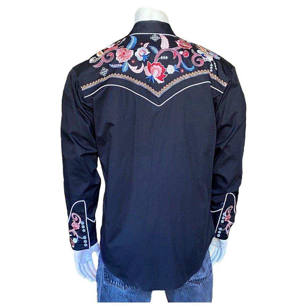 Rockmount Clothing Men's Vintage Black Pastel Floral Embroidery Western Shirt - Rockmount Clothing - Flyclothing LLC