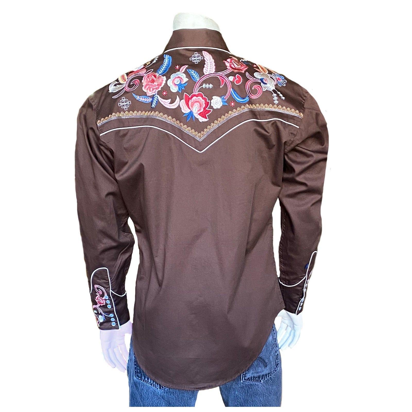 Rockmount Clothing Men's Vintage Brown Pastel Floral Embroidery Western Shirt - Rockmount Clothing