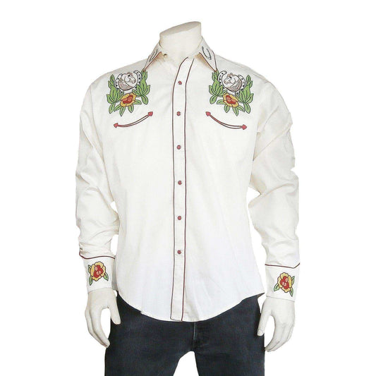 Rockmount Clothing Men's Vintage Horsehead & Floral Embroidered Western Shirt in Ivory - Rockmount Clothing - Flyclothing LLC