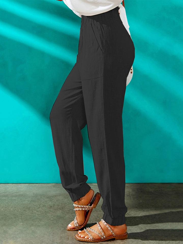 High Waist Joggers with Pockets - Trendsi