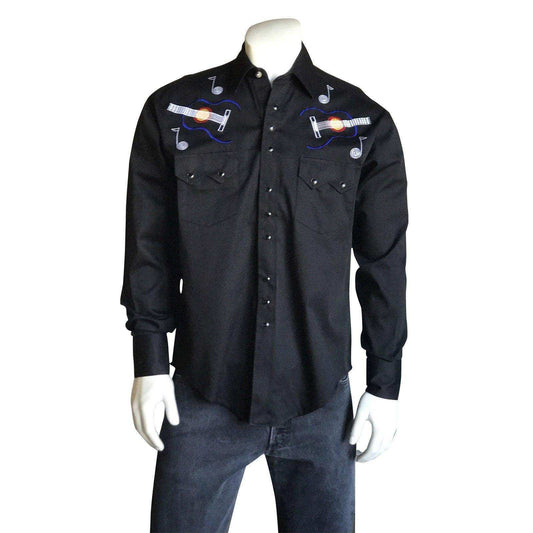 Men's Colorado Guitars & Notes Embroidery Black Western Shirt - Rockmount Clothing - Flyclothing LLC