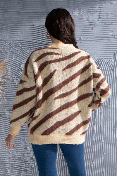 Animal Element Round Neck Dropped Shoulder Sweater - Trendsi