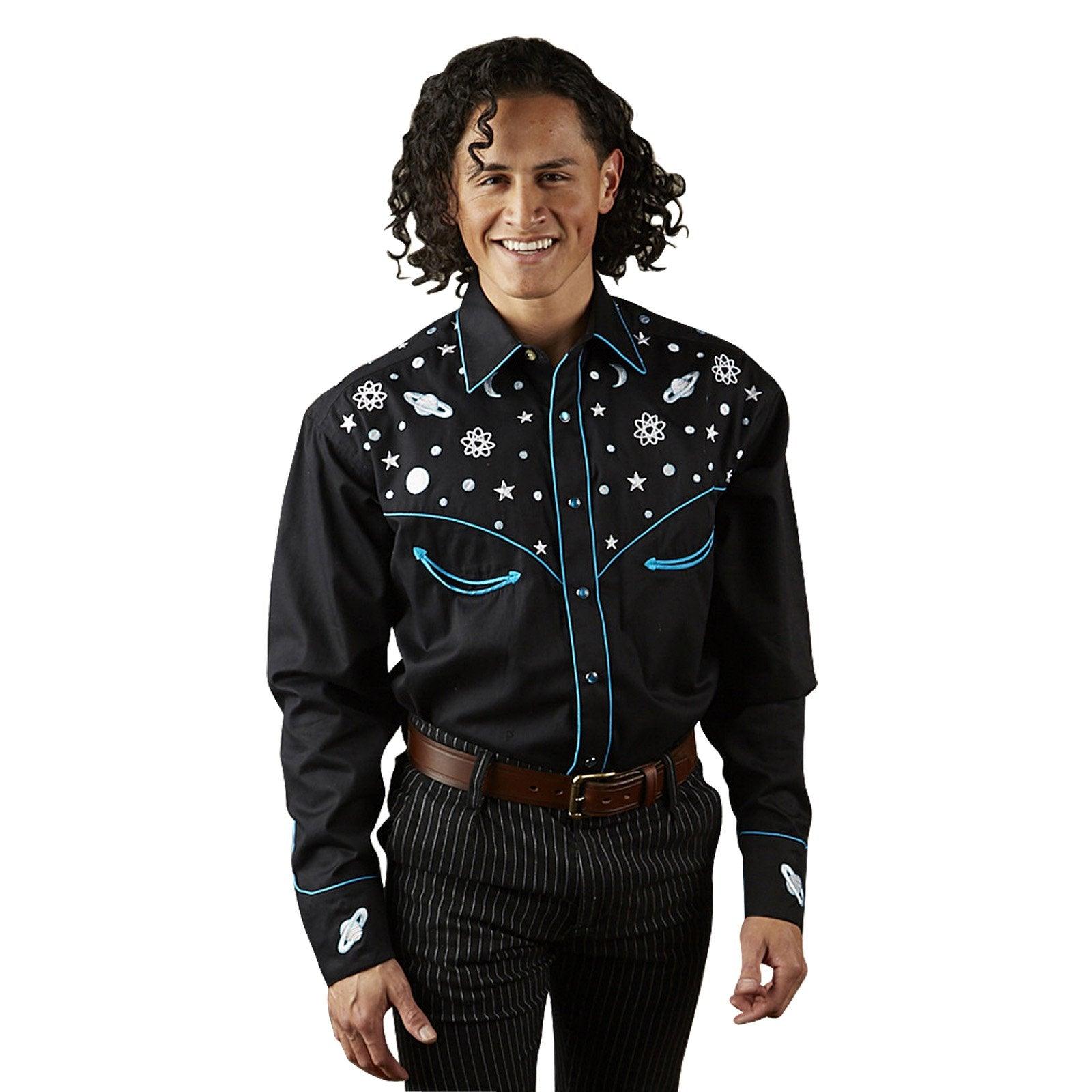 Men's Out of This World Embroidered Black Western Shirt - Flyclothing LLC