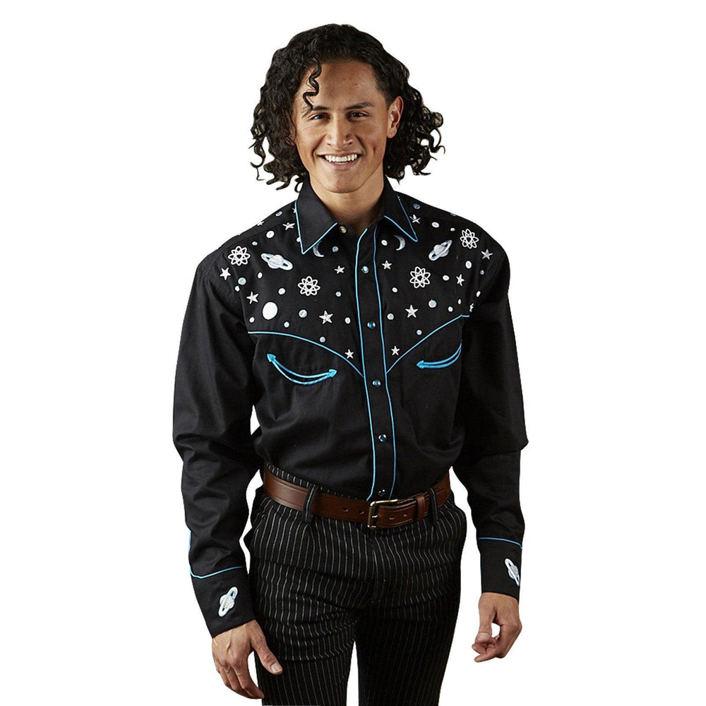 Men's Out of This World Embroidered Black Western Shirt - Rockmount Clothing