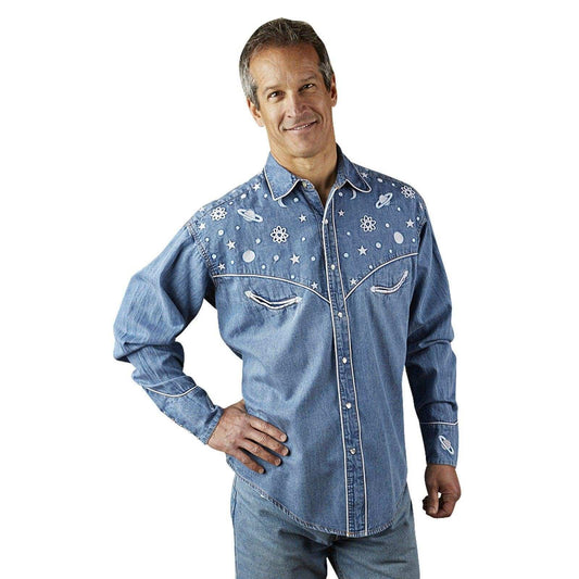 Men's Out of This World Embroidered Denim Western Shirt - Rockmount Clothing - Flyclothing LLC
