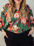 Plus Size Printed Johnny Collar Long Sleeve Blouse - Trendsi - Flyclothing LLC