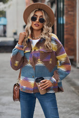 Printed Collared Neck Jacket - Trendsi
