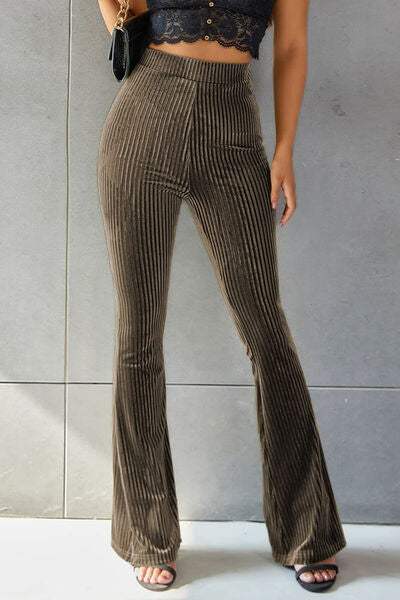 Ribbed High Waist Flare Pants - Trendsi - Flyclothing LLC