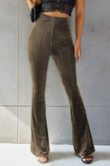 Ribbed High Waist Flare Pants - Trendsi - Flyclothing LLC