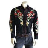 Rockmount Ranch Wear Mens Black Floral Embroidery Western Shirt - Rockmount Clothing - Flyclothing LLC
