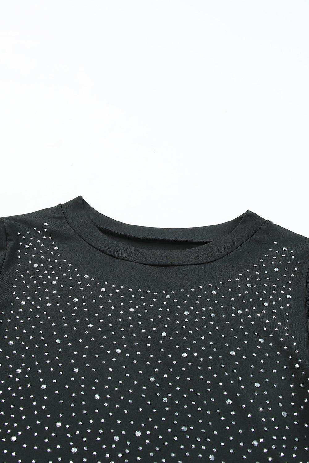 Rhinestone Round Neck Long Sleeve Bodysuit - Trendsi - Flyclothing LLC
