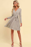 Long Sleeve Tie Waist Ruffle Hem Dress - Trendsi - Flyclothing LLC