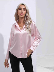 Collared Neck Buttoned Long Sleeve Shirt - Trendsi