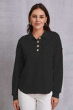 Quarter Button Dropped Shoulder Sweatshirt - Trendsi - Flyclothing LLC