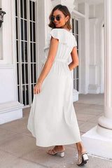 Ruffled Surplice Tie Waist Slit Midi Dress - Trendsi - Flyclothing LLC