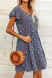 Polka Dot V-Neck Flutter Sleeve Mini Dress - Trendsi