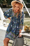 Bohemian Tie Neck Balloon Sleeve Dress - Trendsi