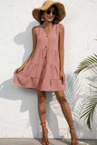 Decorative Button V-Neck Tiered Sleeveless Dress - Trendsi - Flyclothing LLC