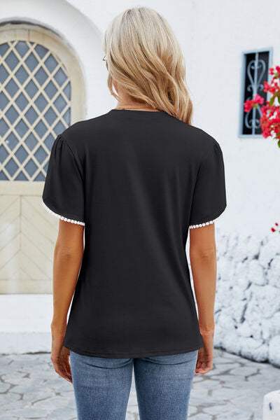 Round Neck Petal Sleeve T-Shirt - Trendsi - Flyclothing LLC