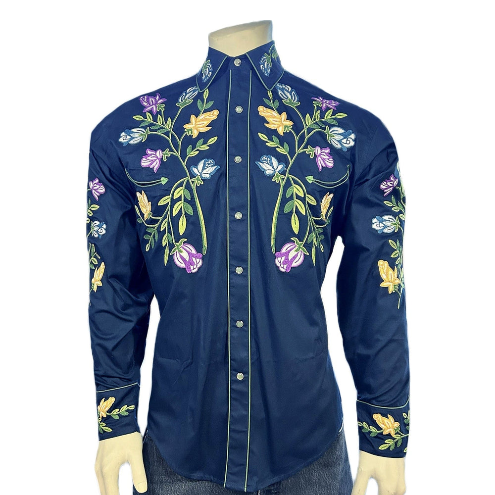 Rockmount Clothing Men's Vintage Navy Floral Embroidered Western Shirt - Rockmount Clothing