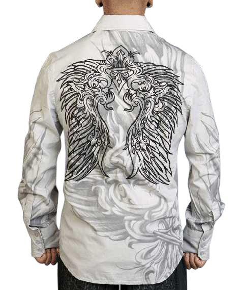 Rebel Spirit Embroidered Filigree Shirt (Gray) - Flyclothing LLC