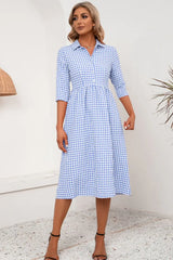 Plaid Collared Neck Midi Dress - Trendsi - Flyclothing LLC