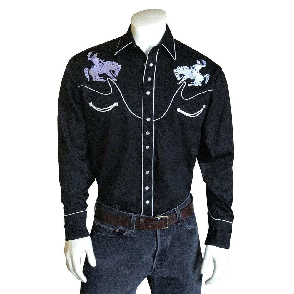 Men's Vintage Bronc Embroidered Western Shirt in Black & White - Rockmount Clothing - Flyclothing LLC