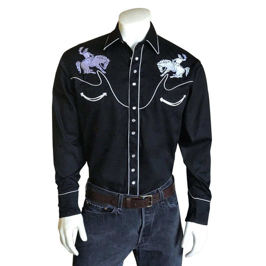 Men's Vintage Bronc Embroidered Western Shirt in Black & White - Rockmount Clothing - Flyclothing LLC