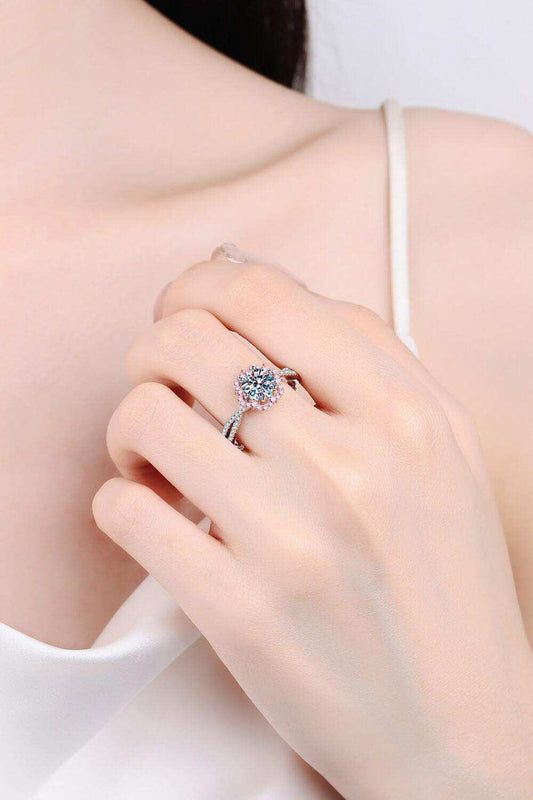 1 Carat Moissanite Flower-Shaped Crisscross Ring - Trendsi - Flyclothing LLC