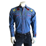 Men's Vintage Floral Embroidery Denim Western Shirt - Rockmount Clothing
