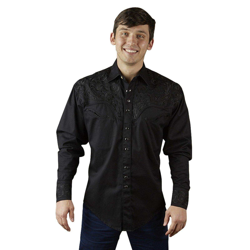 Rockmount Ranch Wear Mens Vintage Tooling Embroidered Black Western Shirt - Rockmount Clothing - Flyclothing LLC