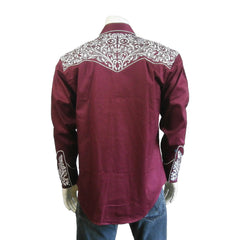 Rockmount Clothing Men's Vintage Tooling Embroidered Burgundy & Silver Western Shirt