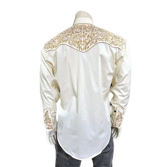 Rockmount Clothing Men's Vintage Ivory with Gold Tooling Embroidery Shirt