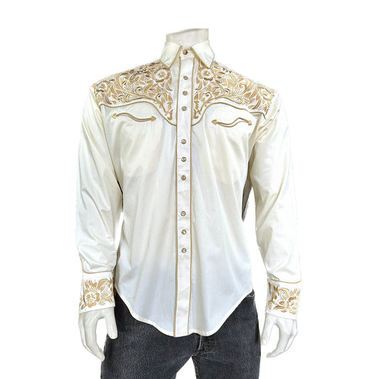 Rockmount Clothing Men's Vintage Ivory with Gold Tooling Embroidery Shirt