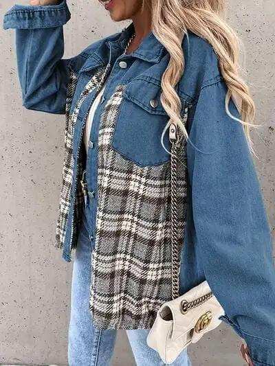 Plaid Button Up Dropped Shoulder Jacket - Trendsi - Flyclothing LLC