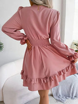 Tie Front Smocked Waist Flounce Sleeve Dress - Trendsi - Flyclothing LLC