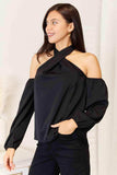 Double Take Grecian Cold Shoulder Long Sleeve Blouse - Trendsi - Flyclothing LLC