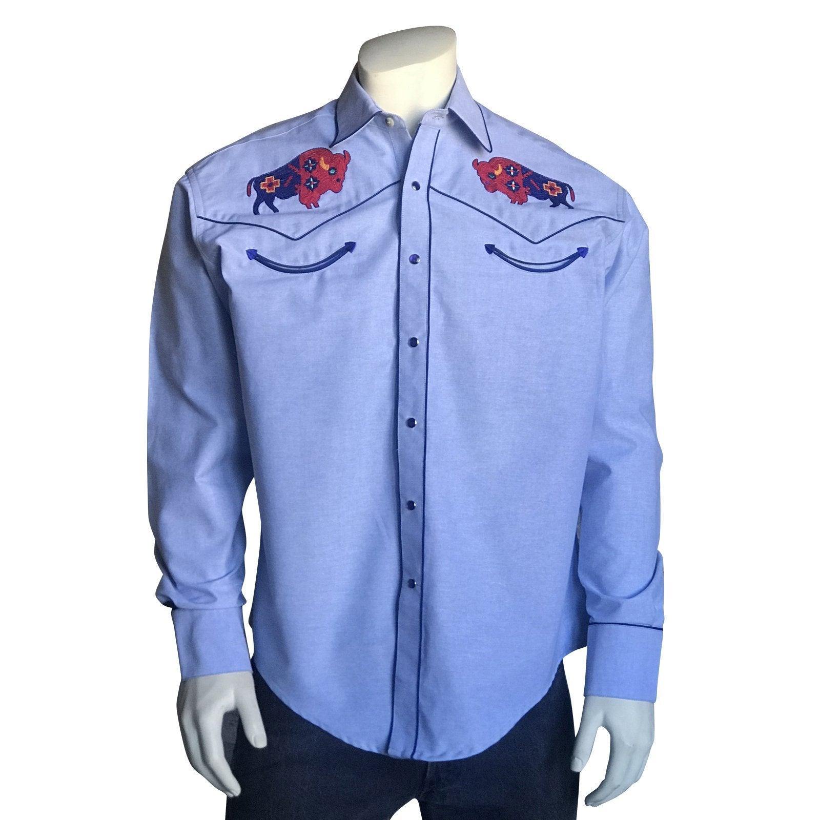 Men’s American Bison Chambray Embroidered Western Shirt - Rockmount Clothing
